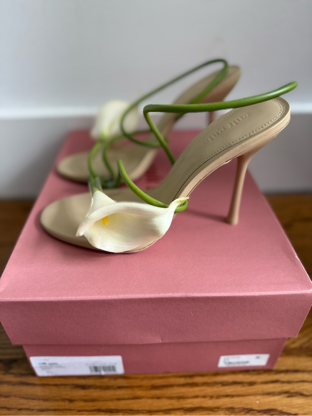 cult gaia Beige and Green Calla Lily Spiral Strap Heels - Picture 5 of 9